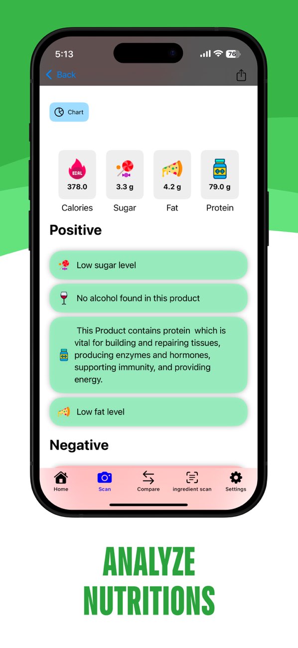 VeganCheckr iPhone nutrition screen with calories, sugar, fat and protein